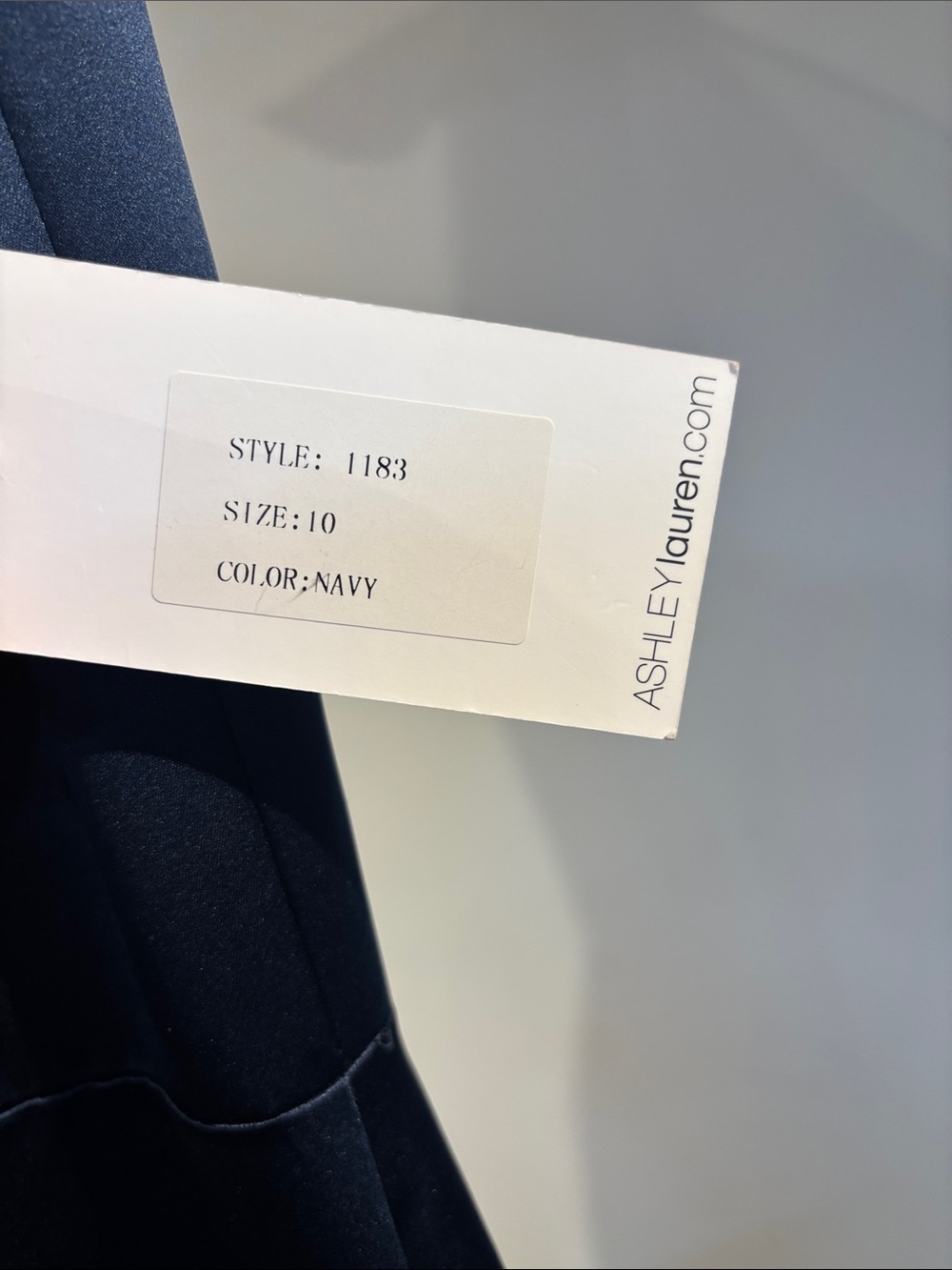Ashley Lauren 1183 Navy Satin V-Neck Evening Gown - Picture 10 of 10